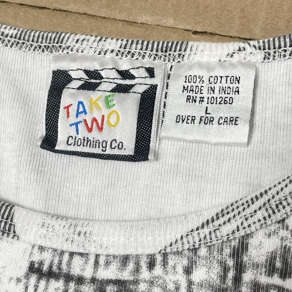 Vtg 90’s Take Two Travel Black And White Beaded Collage Top Women’s L Y2K Indie - Picture 3 of 10